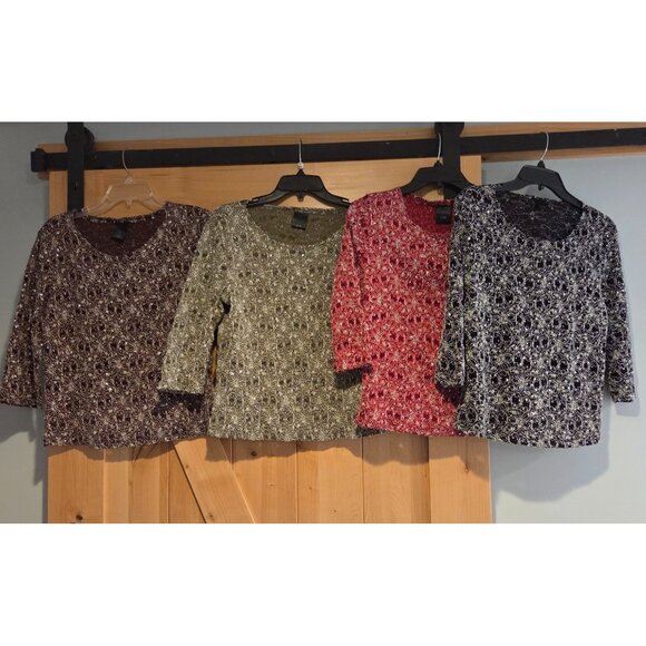 Lot of 4 j.t.b. Sz M Floral Stretch Evening Top Sparkle Holiday 3/4 Sleeve - Picture 1 of 16